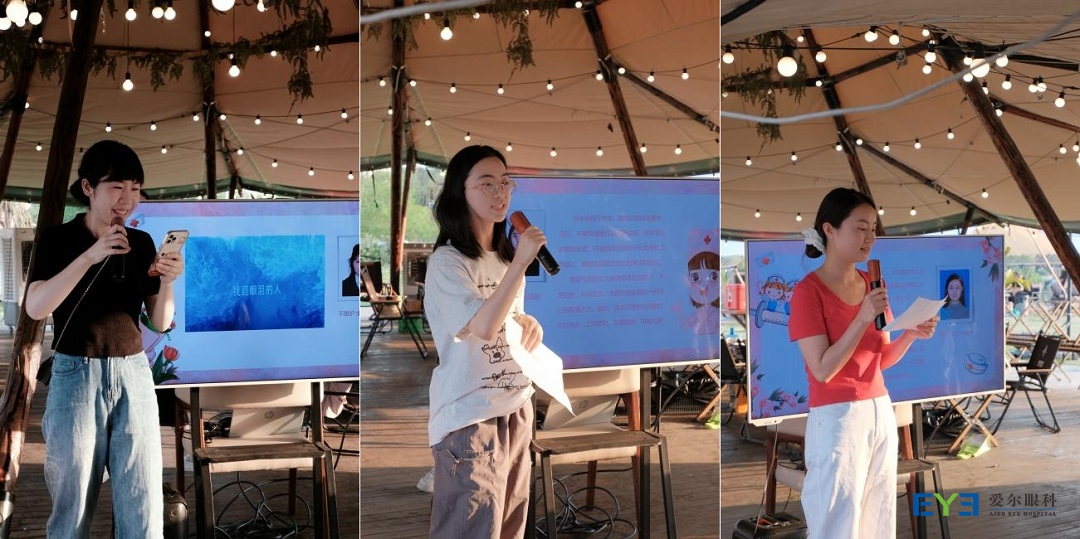 护士代表郭雨澜、徐杨丽和王榆依次登台，分享了各自在护理工作中的感人故事与经验感悟